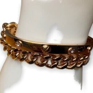 Henri Bendel The A-List Layered Rose Gold Riveted Swarovski Chain Cuff Bracelet